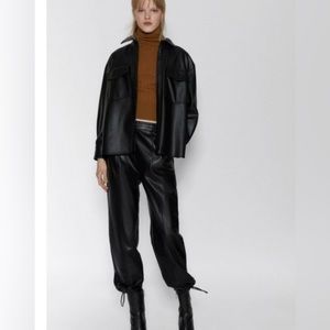 NWT Zara Faux Leather Balloon Joggers. Color Black. Size Medium.